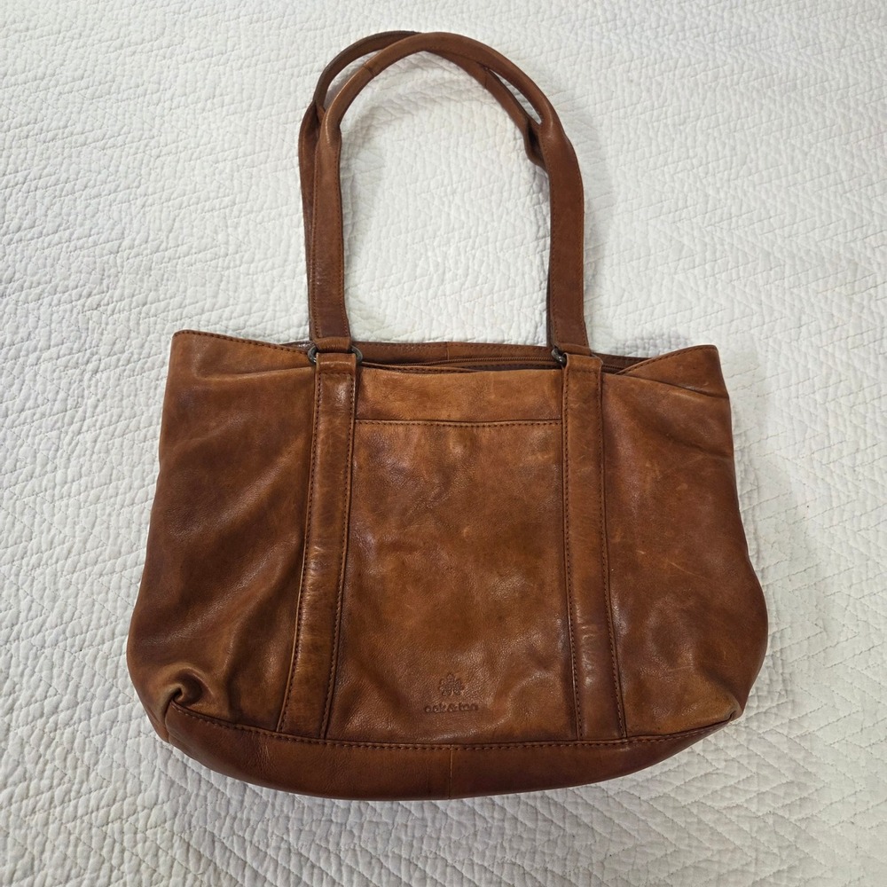 Oak & Tan Cognac Brown Genuine Leather Tote Shoulder Bag Zip Top Handbag